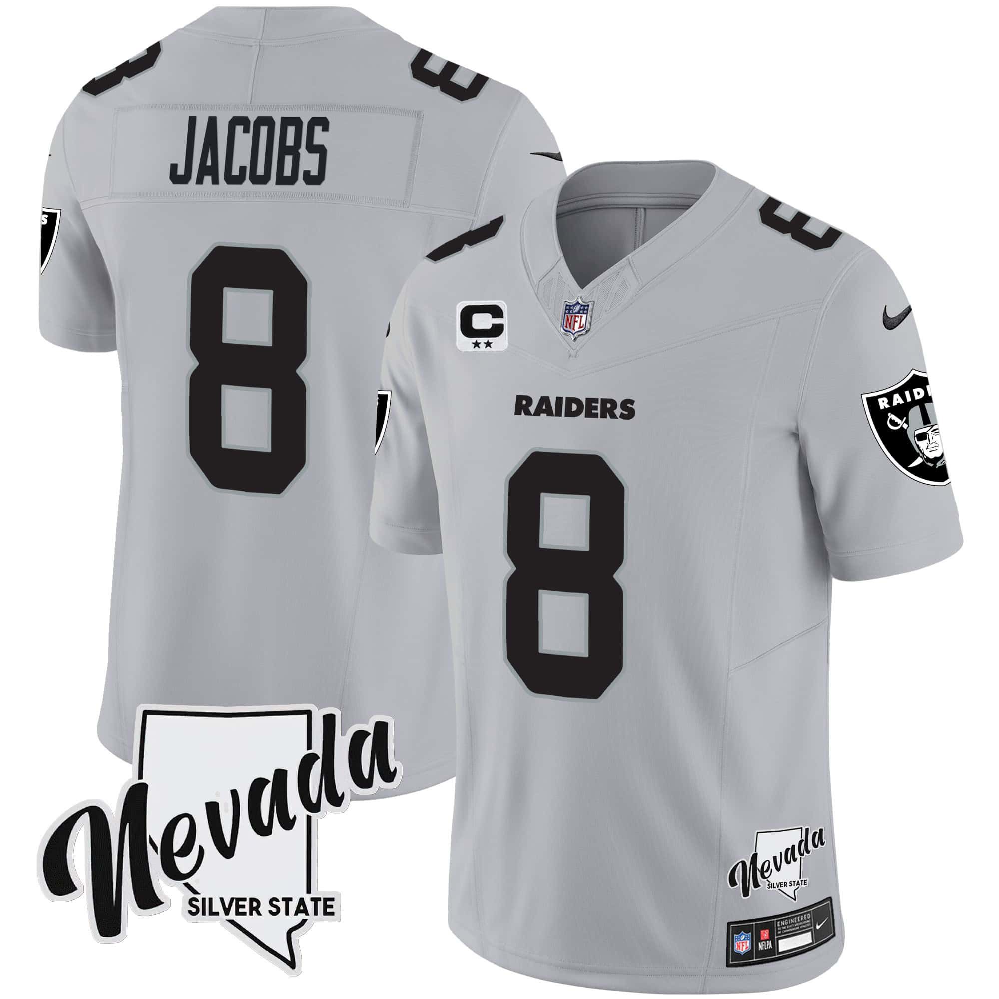 Men Oakland Raiders #8 Jacobs Grey 2024 Nike Nevada Silver State Patch Vapor NFL Jersey->indianapolis colts->NFL Jersey